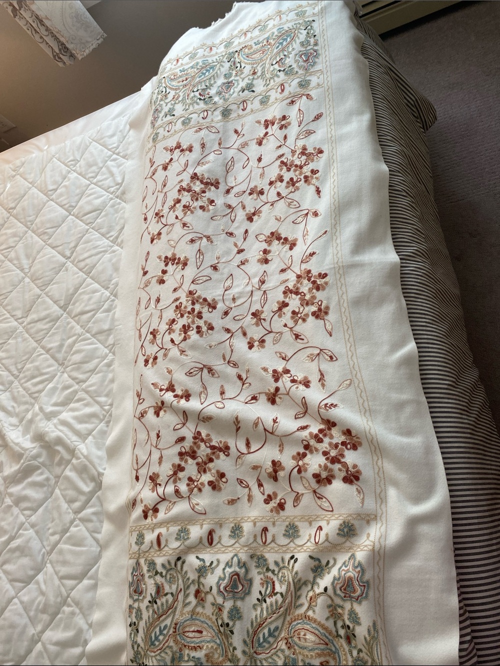 Embroidered Floral White Shawl Wrap - Elegant Scarf - Picture 6 of 9